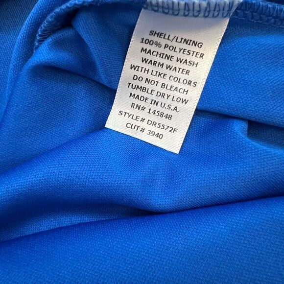 Blue Patterned Crochet Back Gathered Waist Long Dress M - Picture 8 of 10